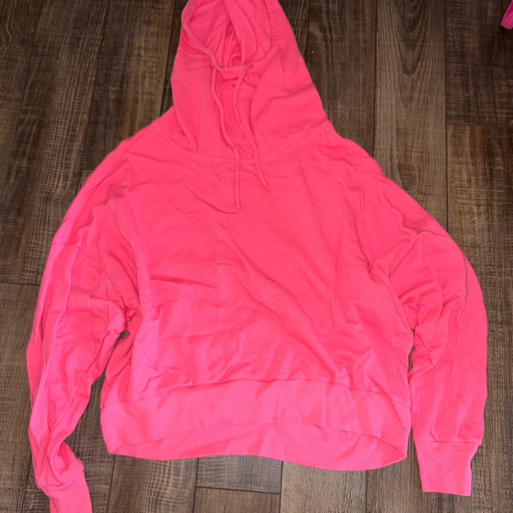 Bright Pink Cowl Neck Cropped Hoodie